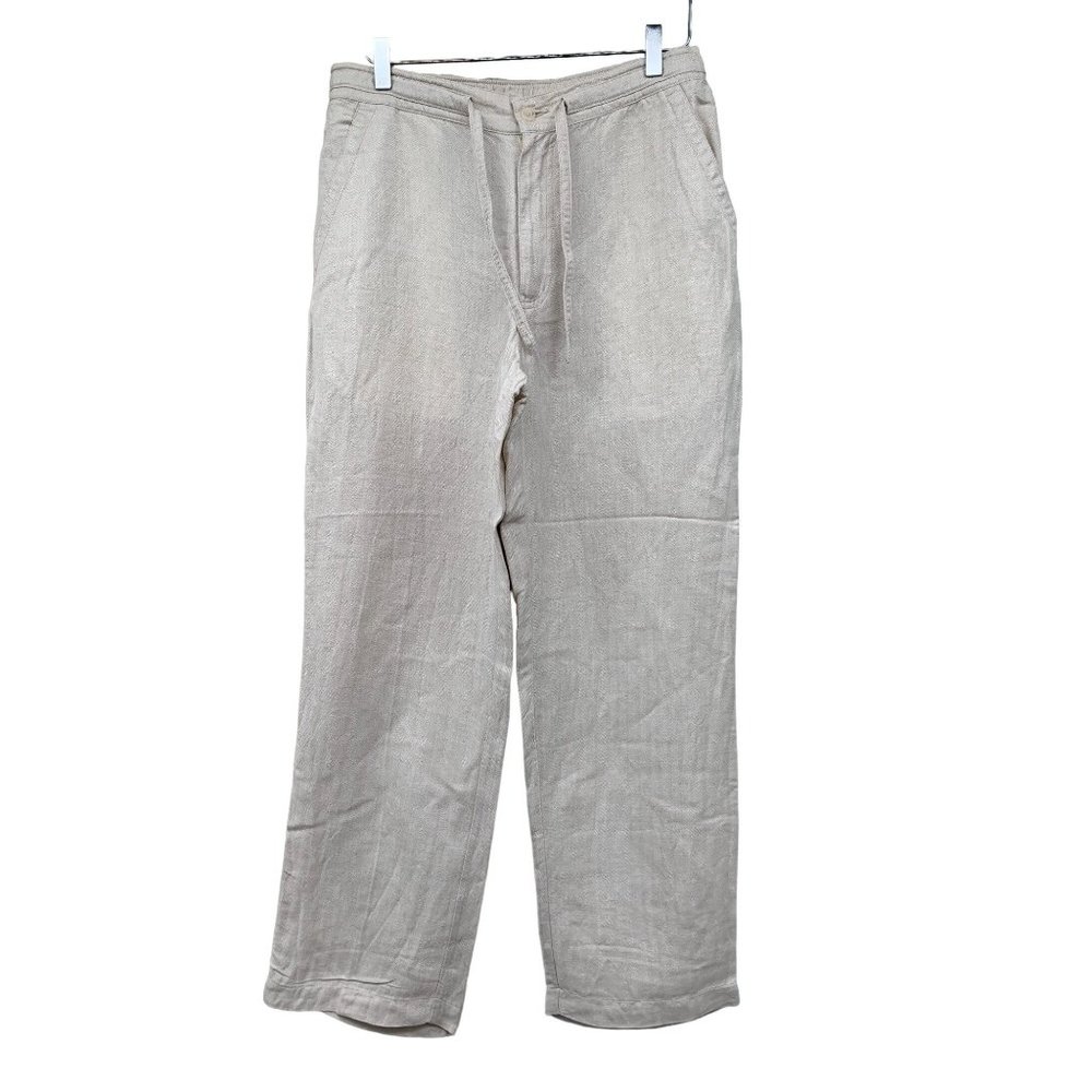 Cubavera Womans M Linen Blend Pants Cream Pockets Draw String Waist